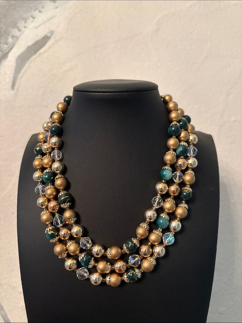 Multi-Strand Gold and Teal Statement Necklace